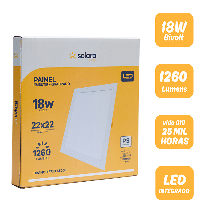 Combo 10 Painéis de LED Embutir 18W Solara