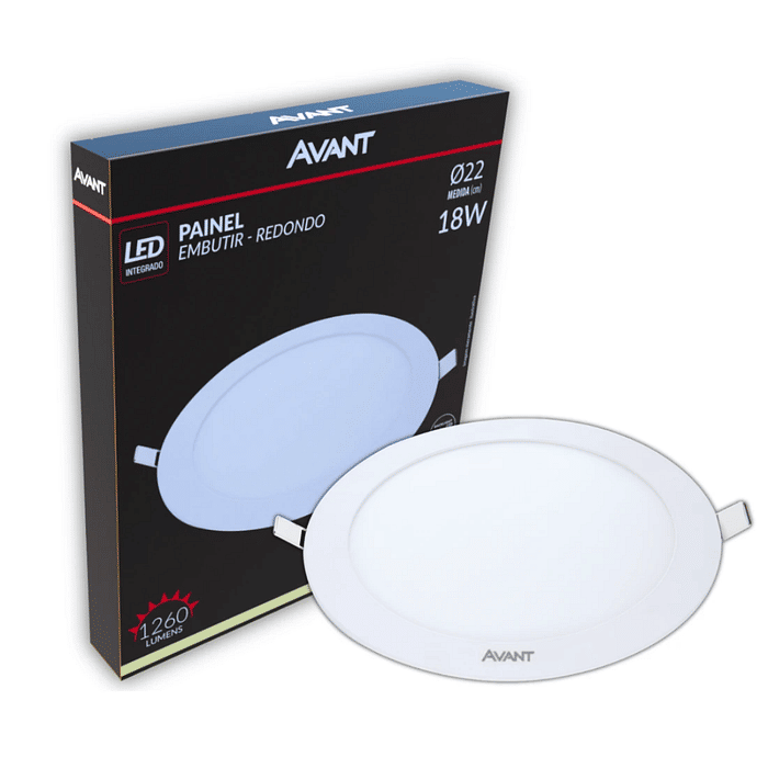 Painel Plafon LED 18W Embutir Redondo 22x22cm - Avant