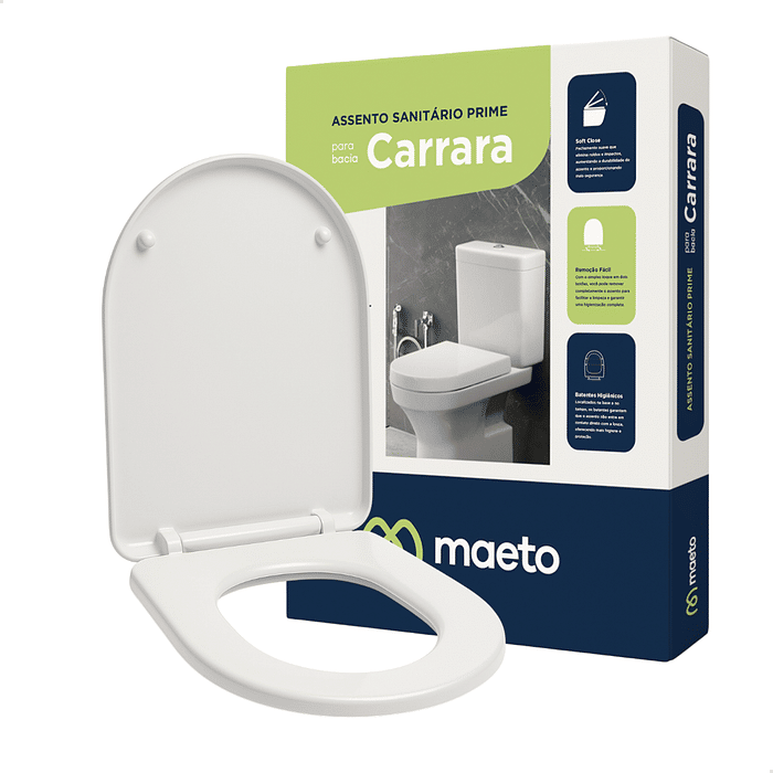 Assento sanitário Carrara soft close Maeto com fechamento suave e design elegante para banheiro moderno Branco