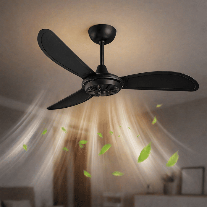 Ventilador de teto preto Firenze sem LED com motor turbo e 3 pás