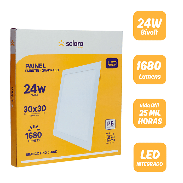 Combo 10 Painéis Plafon LED Embutir 24W Solara