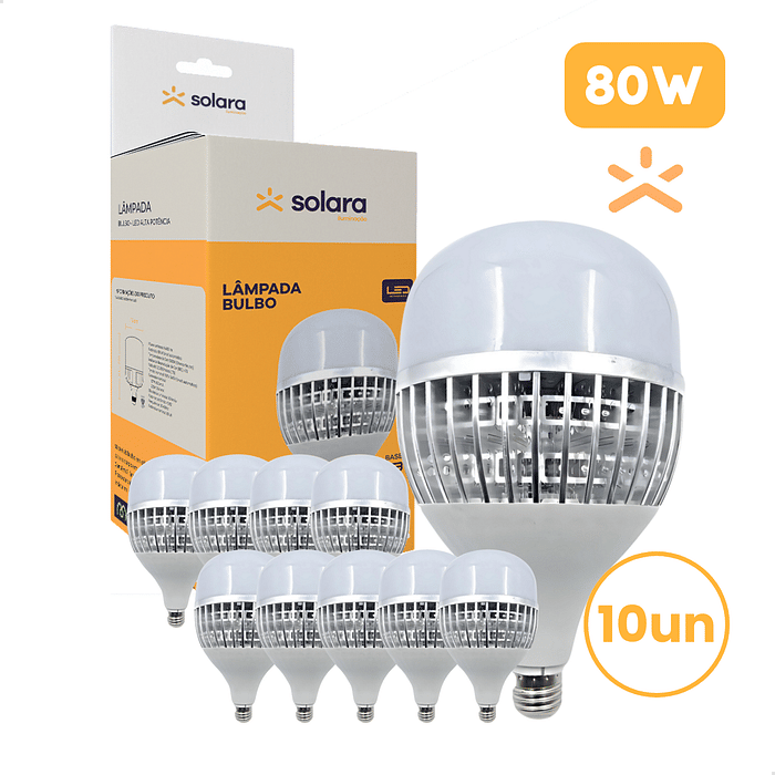Combo 10 Lâmpadas LED 80W Bulbo E27 Solara