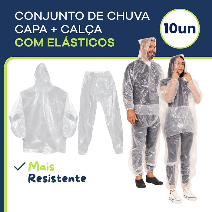 Kit com 10 capas de chuva com calça Maeto 0,12mm reforçado impermeável para trabalho e moto