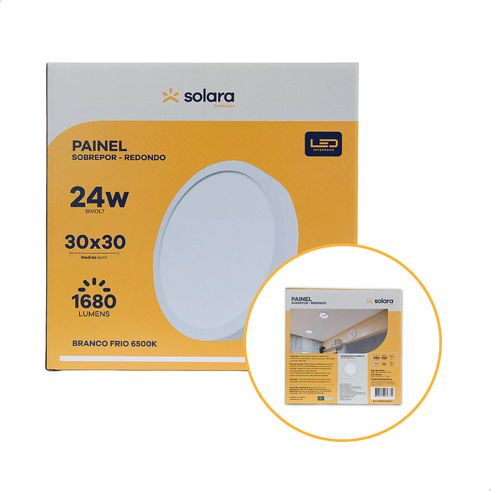 Combo 10 Painéis LED Sobrepor 24W Redondo Solara