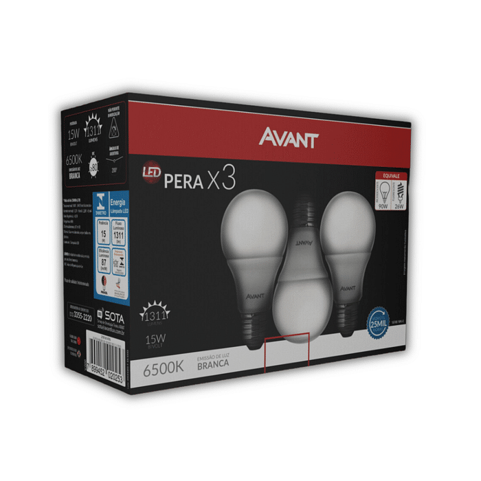 Pack 3 Lâmpada LED 15W Pera - Avant