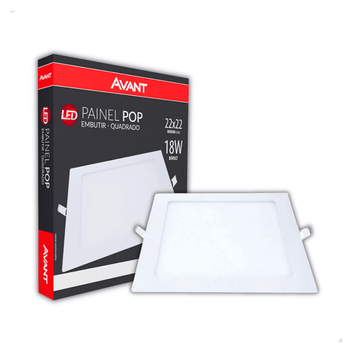 Painel Plafon LED 18W Embutir Quadrado 22x22cm - Avant