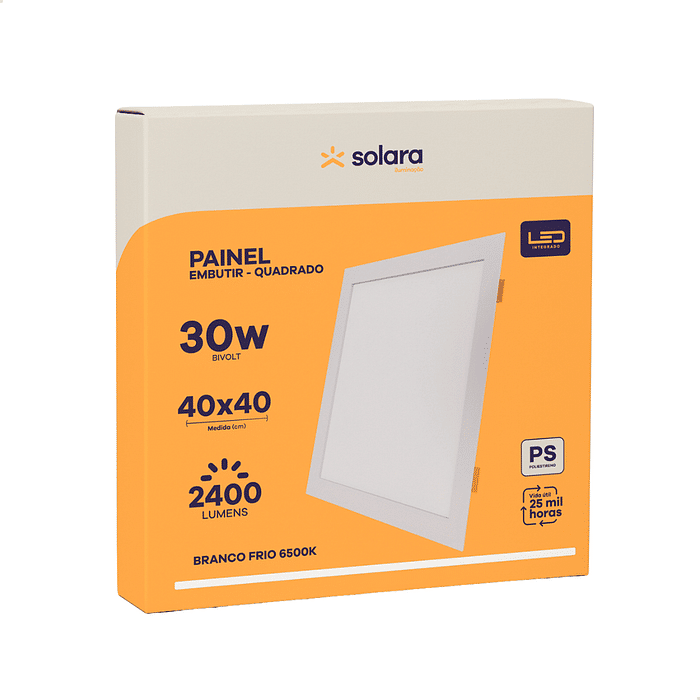Combo 10 Painéis Plafon LED 30W Quadrado Embutir 40x40 Solara