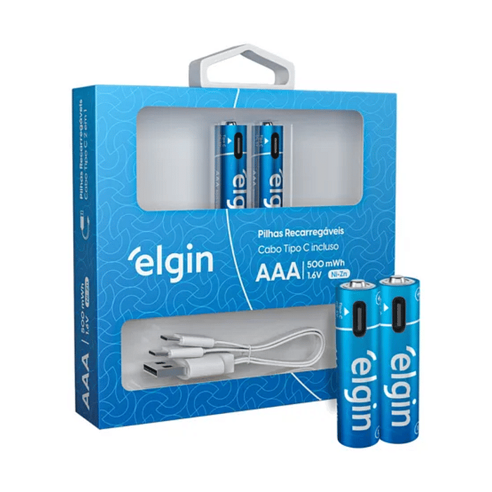 PILHA AAA RECARREGAVEL TIPO C - 2UN - ELGIN
