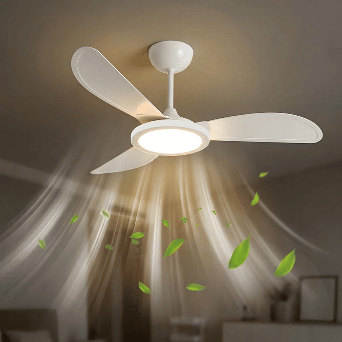 Ventilador de teto branco com LED integrado e design moderno