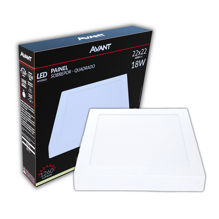 Painel Plafon LED 18W Sobrepor Quadrado 22x22cm