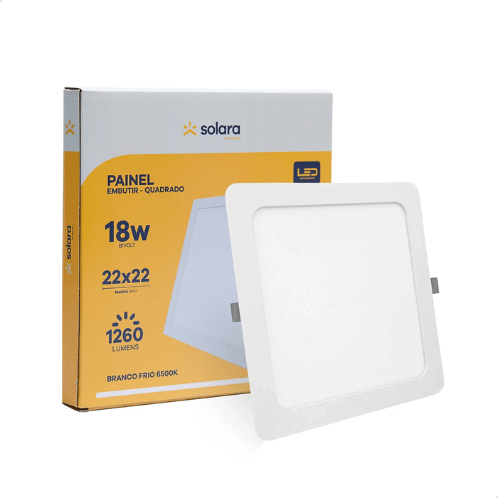 Painel Plafon 18W Quadrado Embutir 22X22 - Solara
