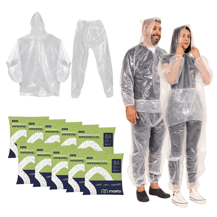Kit com 10 capas de chuva com calça Maeto 0,12mm reforçado impermeável para trabalho e moto