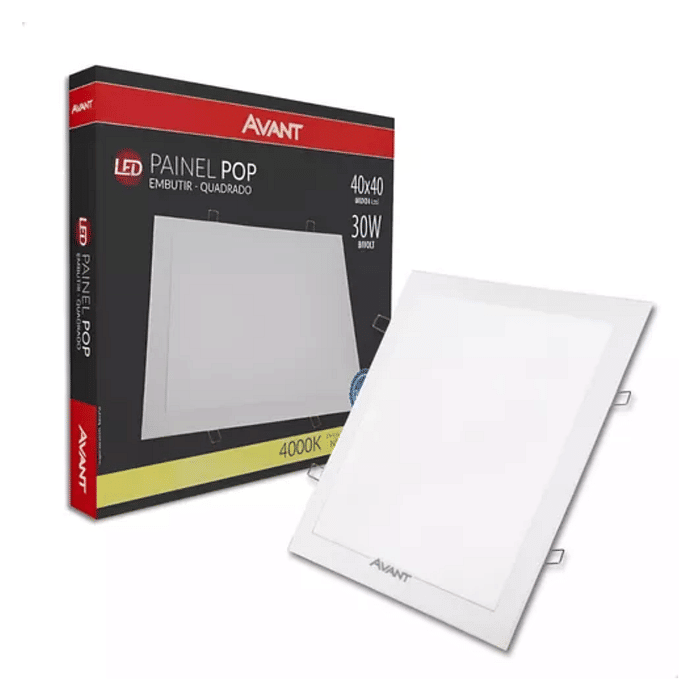 Painel Plafon LED 30W 40x40cm Embutir Quadrado - Avant
