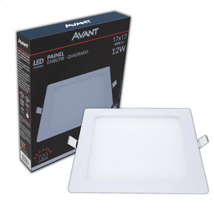 Painel Plafon LED 12W Embutir Quadrado 17x17cm - Avant