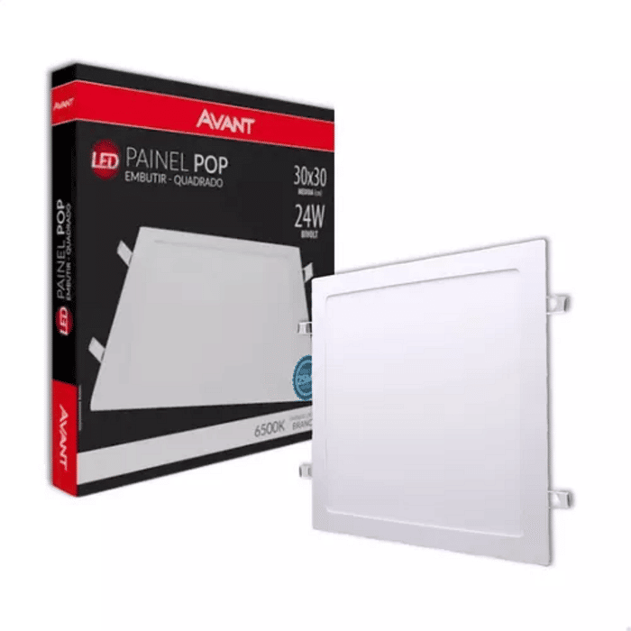 Painel Plafon LED 24W Embutir Quadrado 30x30cm - Avant