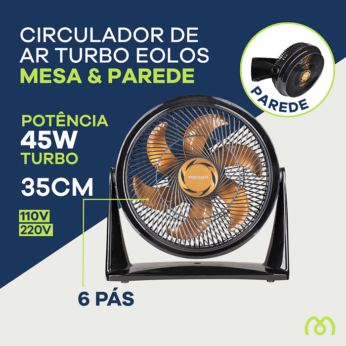 Circulador de ar 35 cm com grade de proteção e hélices para ventilação eficiente