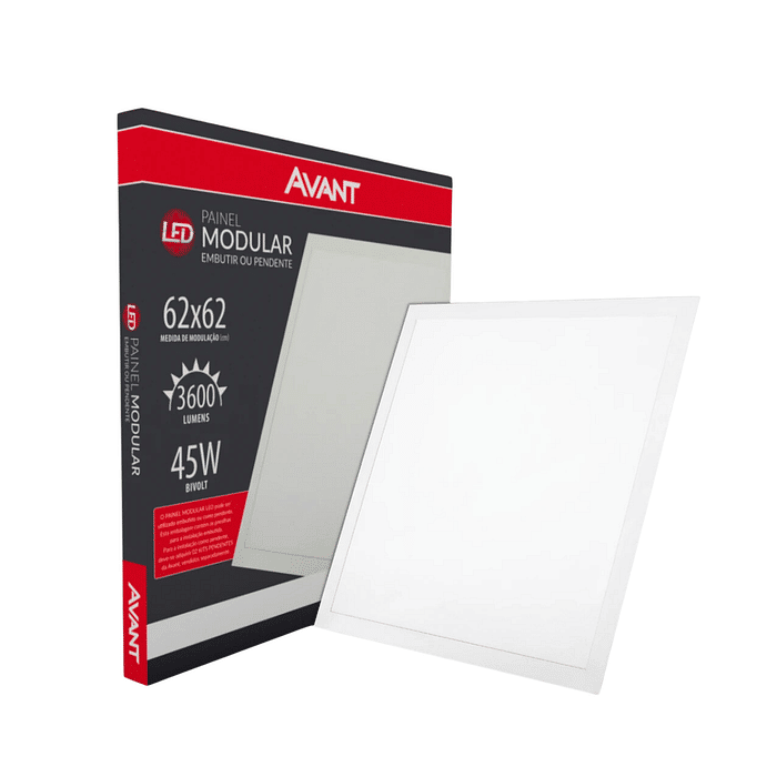 Painel Plafon LED 45W Embutir Quadrado 62x62cm - Avant
