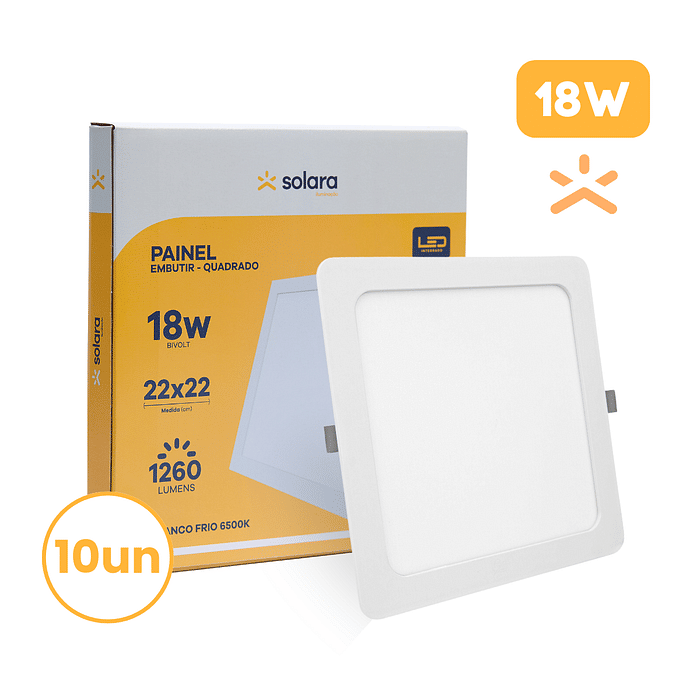 Combo 10 Painéis de LED Embutir 18W Solara