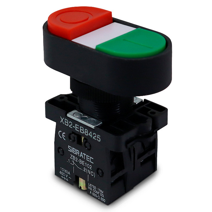 Botão Duplo Liga Desliga com Ressalto sem Iluminação 1NA+1NF 22mm Arredondado - XB2-EB8425