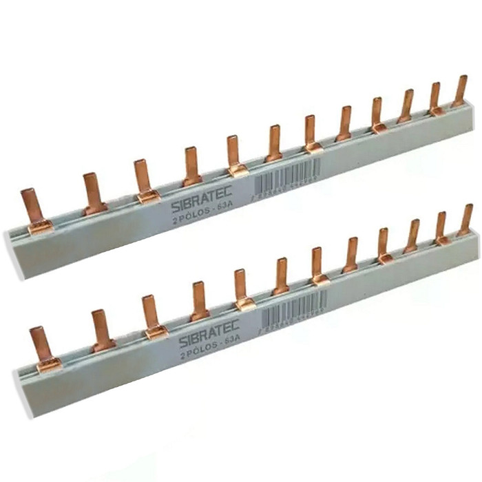 Kit 2 Barramentos Pente 2 Polos + Terra e Neutro + 4 Conector Genérico Quadros de Energia