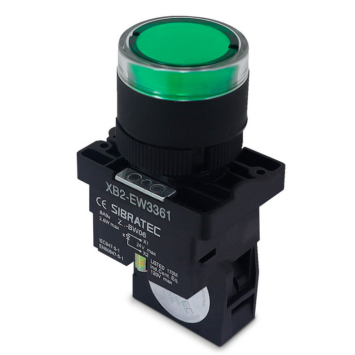 Botão de Impulso Verde 1NA Iluminado 24V Plástico 22mm - EW3361