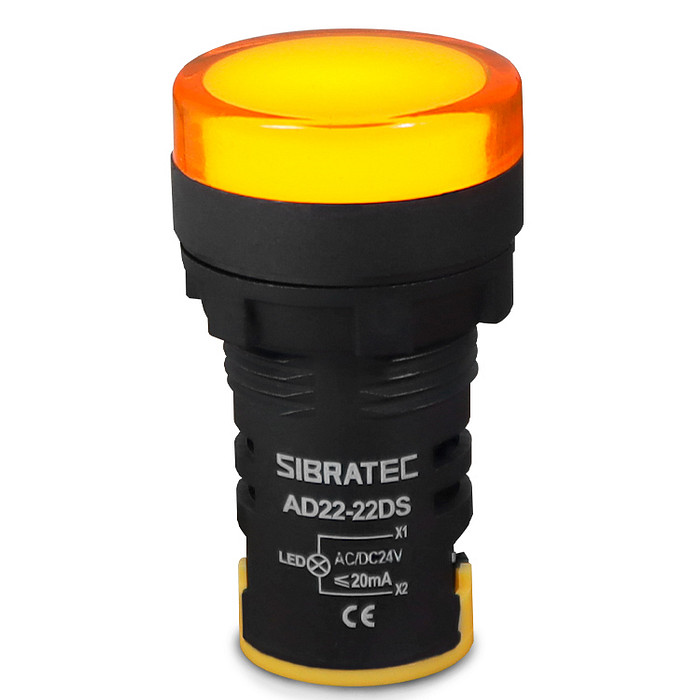 Sinaleiro LED Amarelo 12V-24V Padrão 22mm - AD22