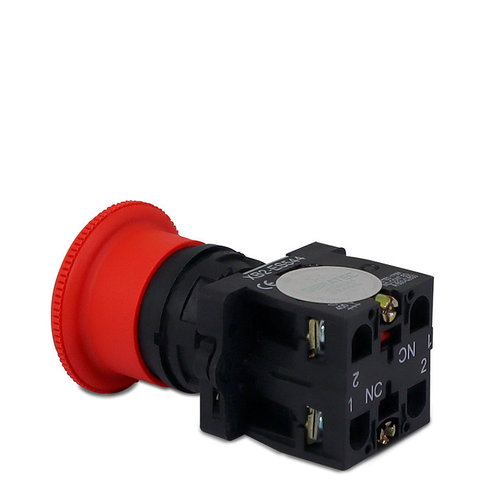 Botão de Emergência tipo Cogumelo 2NF (Destrava Girando) Plástico 22mm com Trava - XB2-ES544