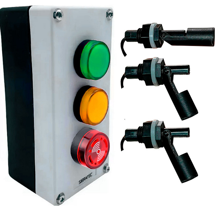 Kit Monitor de Nível com Alarme Sinalizador Sonoro e Visual + 3 Micro Boias