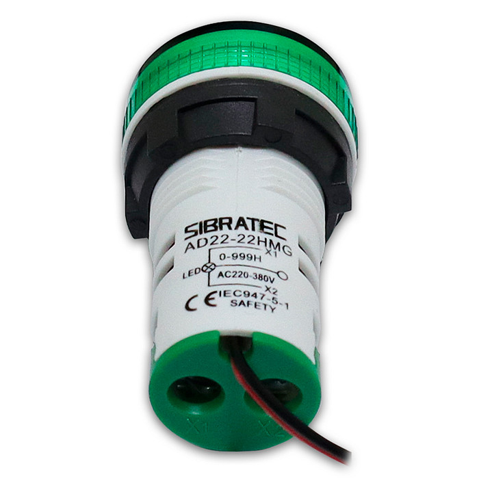 Horímetro Digital Medição 0-999 Horas 220V Verde Ø22mm - AD22-22HMG