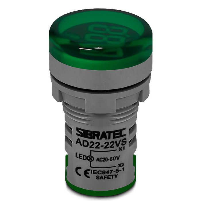 Voltímetro Digital DC Medidor Tensão 5-60V Verde Ø22mm - AD22-22VS-DC-G