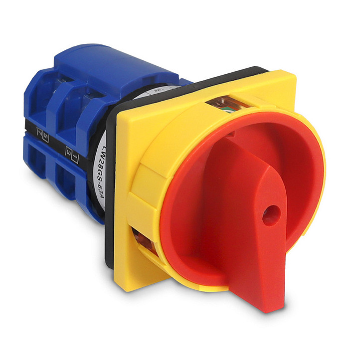 Chave Liga Desliga Rotativa 63A 4 Polos para Porta de Painel Vermelha / Amarela - LW28GS-63A