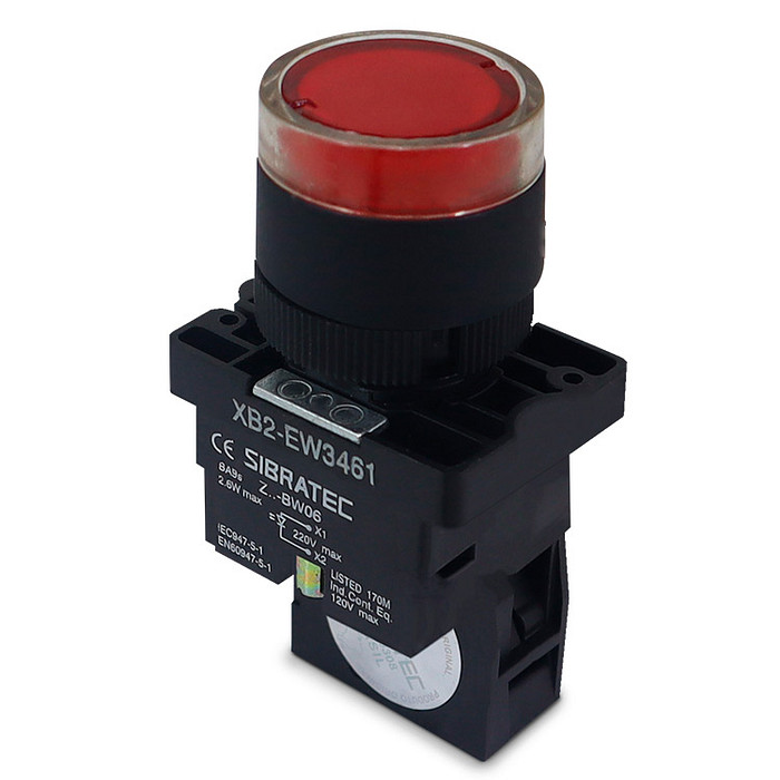 Botão de Impulso Vermelho 1NF Iluminado 220V Plástico 22mm - EW3461