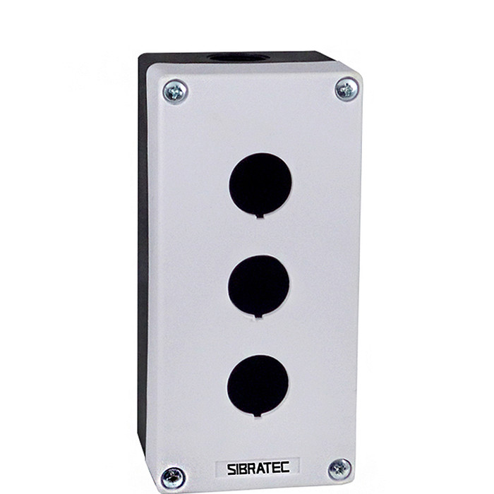 Caixa Plástica Botoeira com 3 Furos 22mm Branco e Preto