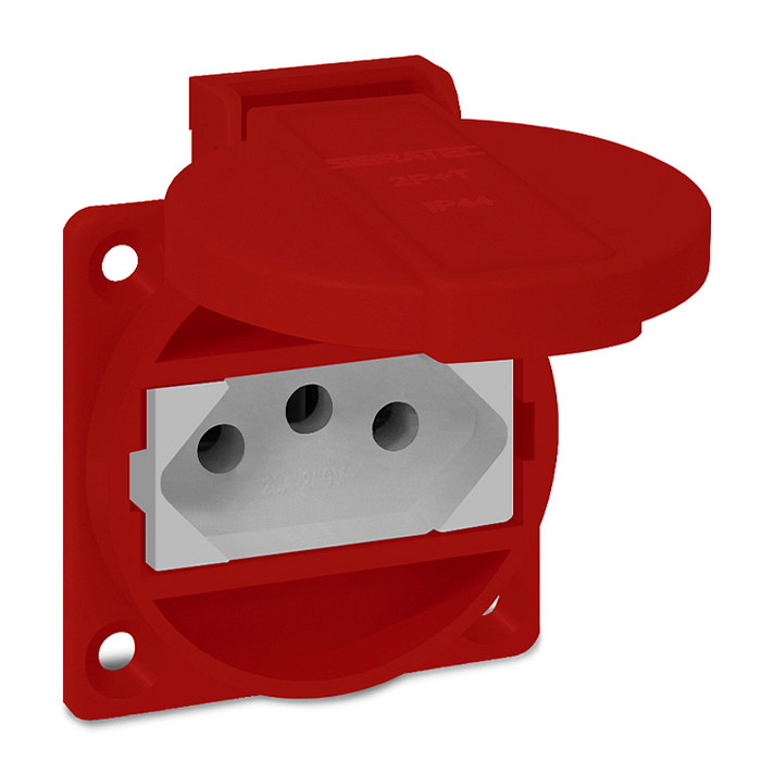 Tomada De Embutir Vermelha com Tampa 2p+t Padrão Brasileiro 10a / 20a  - TBSE