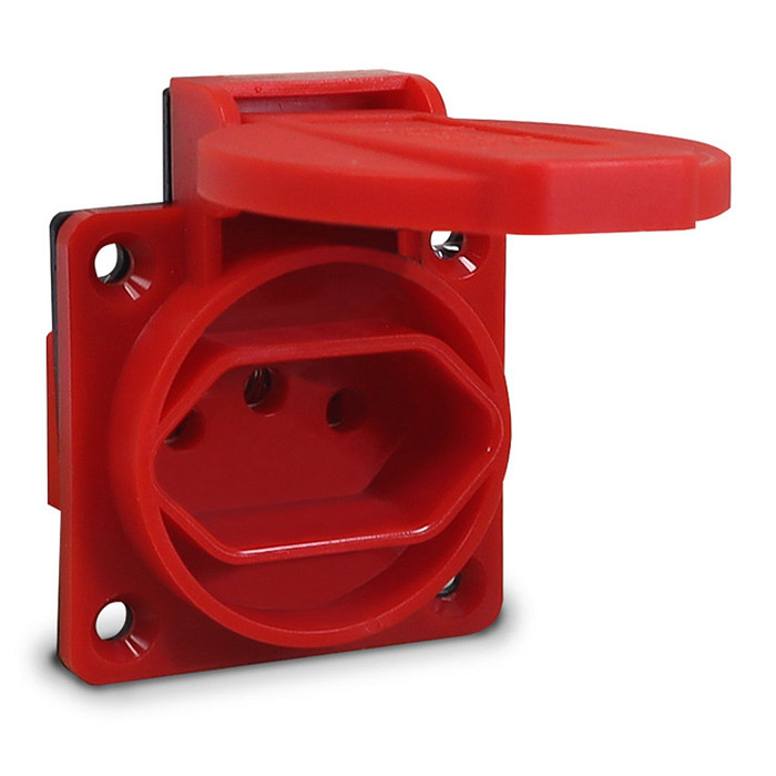 Tomada De Embutir Vermelha com Tampa 2p+t Padrão Brasileiro 10a / 20a  - TBSE