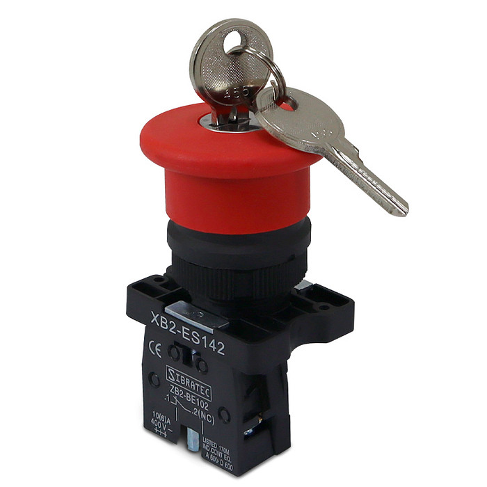 Botão de Emergência tipo Cogumelo 1NF com Chave 22mm Plástico - XB2-ES142