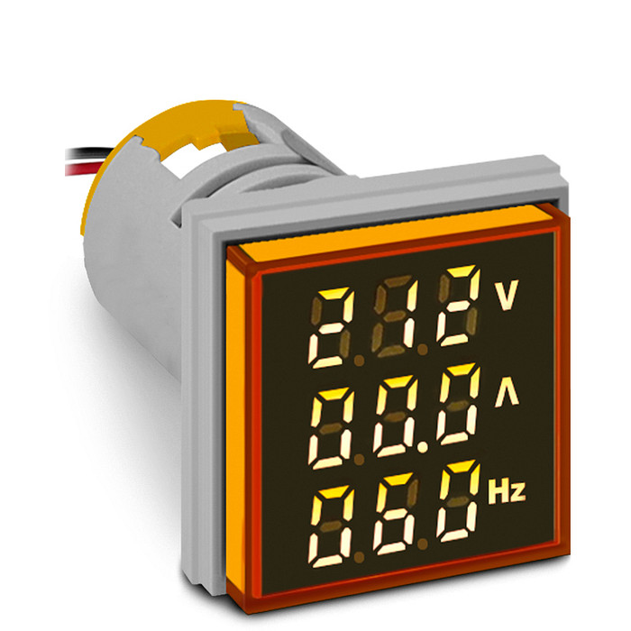 Multimedidor Digital Amarelo 22mm Tensão, Corrente e Frequência - AD22-22VAHS/Y