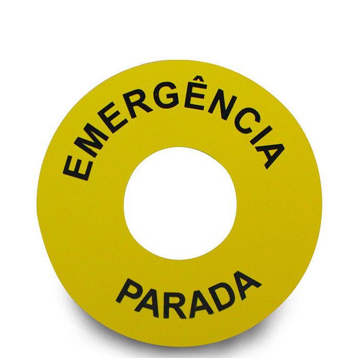 Placa de Identificação PARADA EMERGÊNCIA para Botão de Emergência 22mm