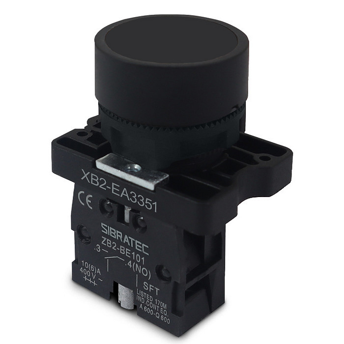 Botão de Impulso Preto 1NA Plástico 22mm - XB2-EA21