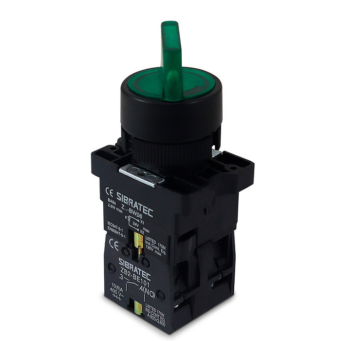 Chave Seletora Iluminada Verde 24V com 3 Posições 2NA Plástica 22mm - XB2-EK3365