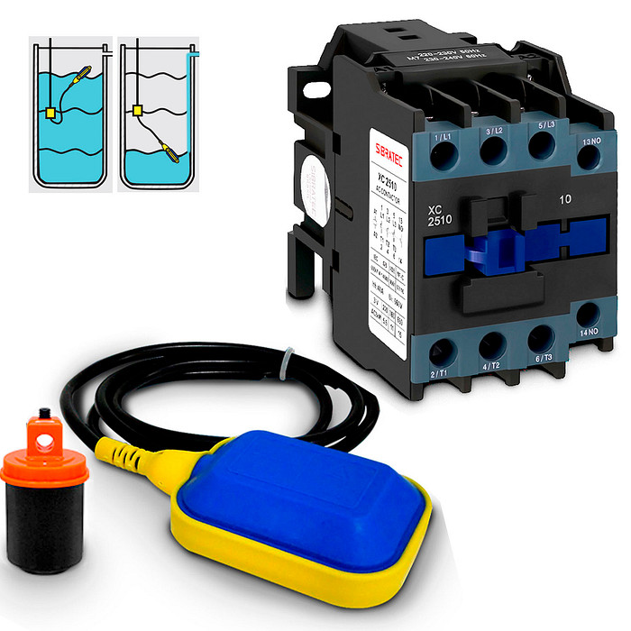 Kit Controle Nível Automático Chave Boia + Contator 25a Tripolar 220v