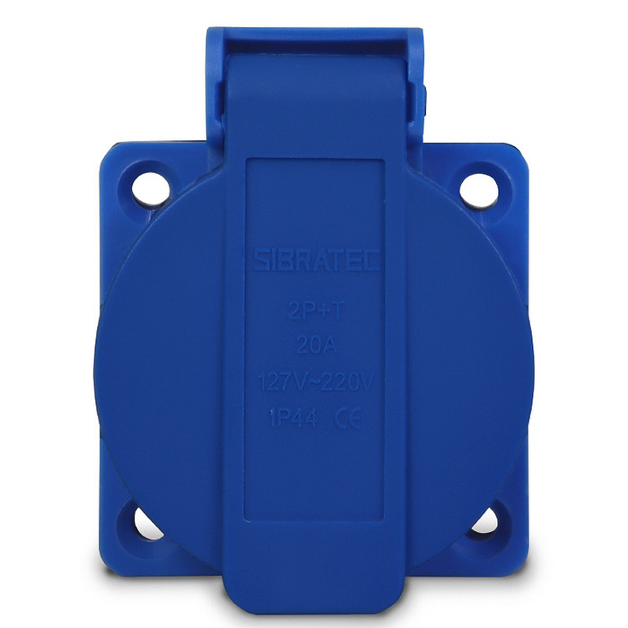 Tomada De Embutir Azul com Tampa 2p+t Padrão Brasileiro 10a / 20a  - TBSE