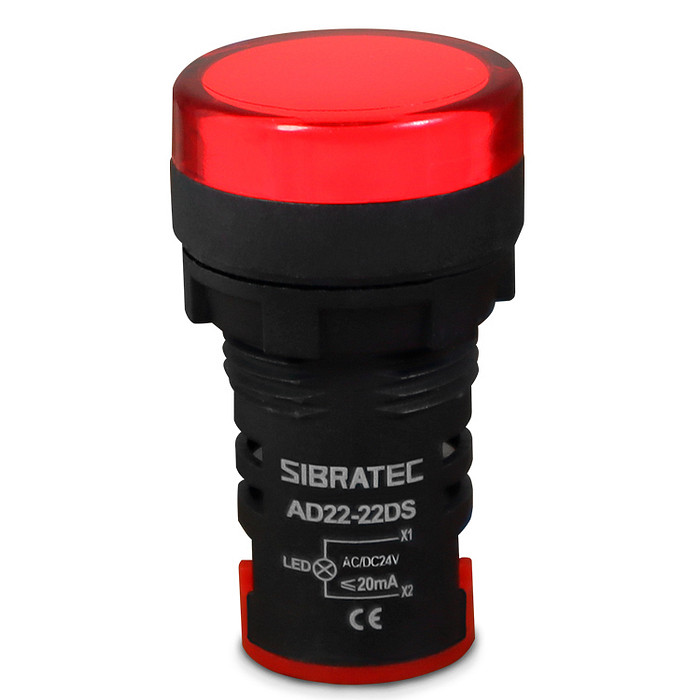 Sinaleiro LED Vermelho 12V-24V Padrão 22mm - AD22