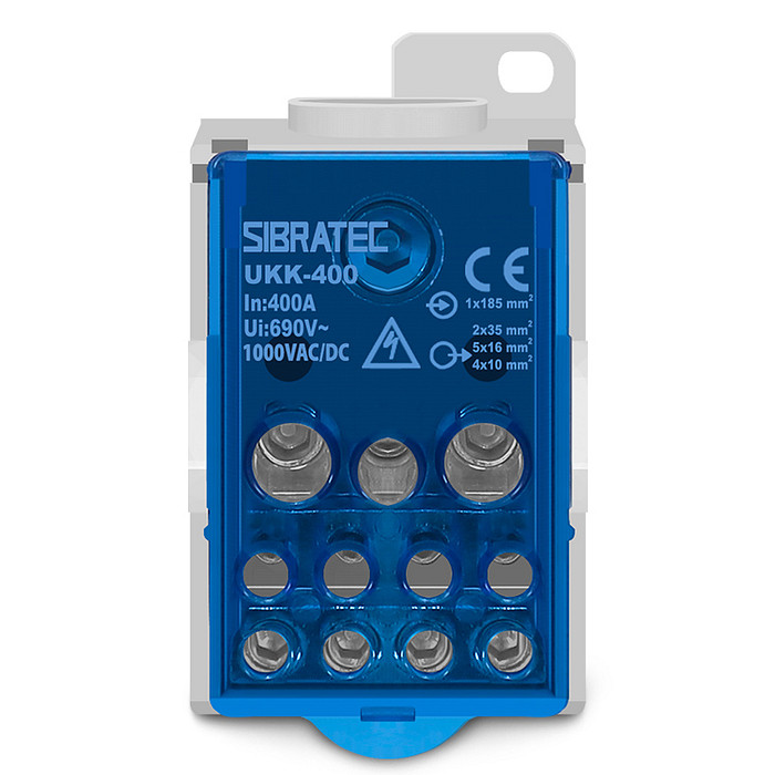 Bloco de Distribuição Monopolar 400A 1 Entrada 11 Saídas Modular Trilho DIN - UKK-400