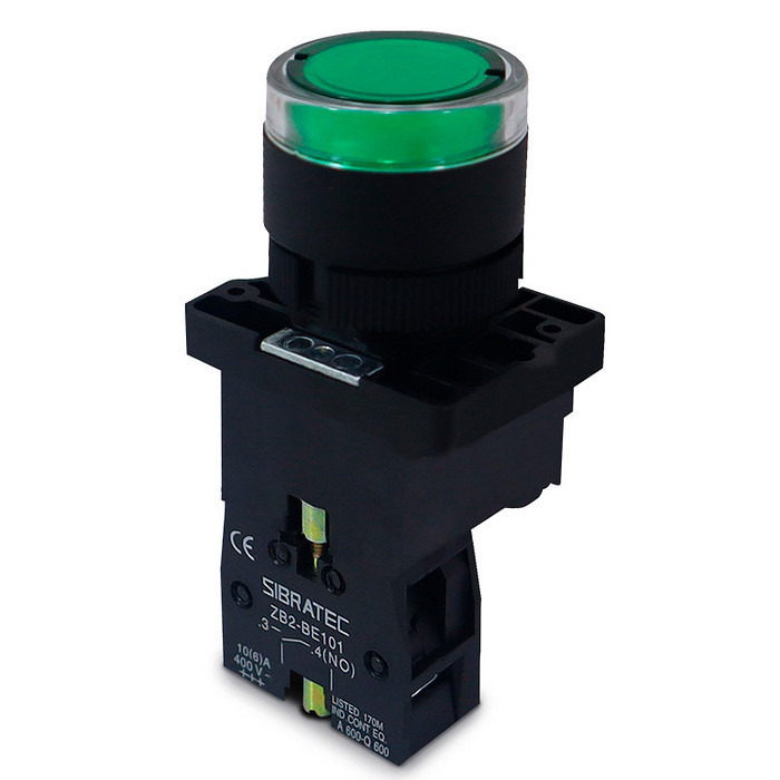 Botão de Impulso Verde 1NA Iluminado 24V Plástico 22mm - EW3361