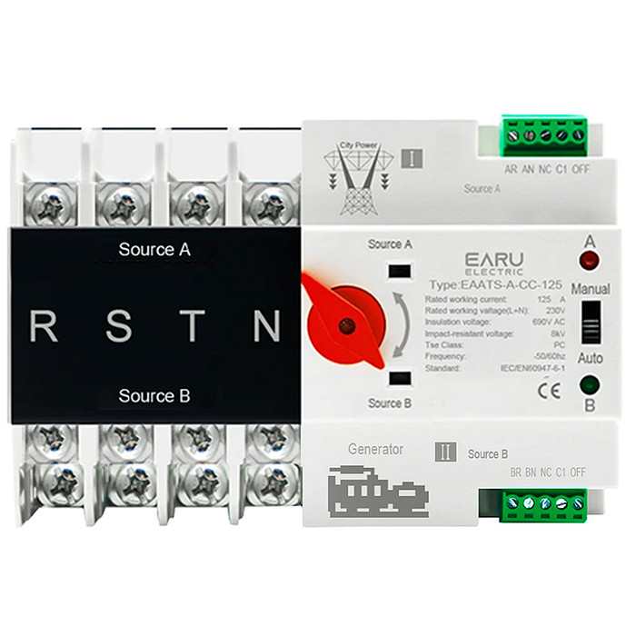Chave Transferência Automática 125A 4 Polos 220V Rede Gerador Tetrapolar