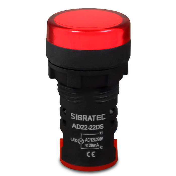 Sinaleiro LED Vermelho 110V-220V Padrão 22mm - AD22