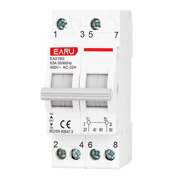 Chave de Transferência 2 Polos 63A Trilho DIN Bipolar Rede Gerador