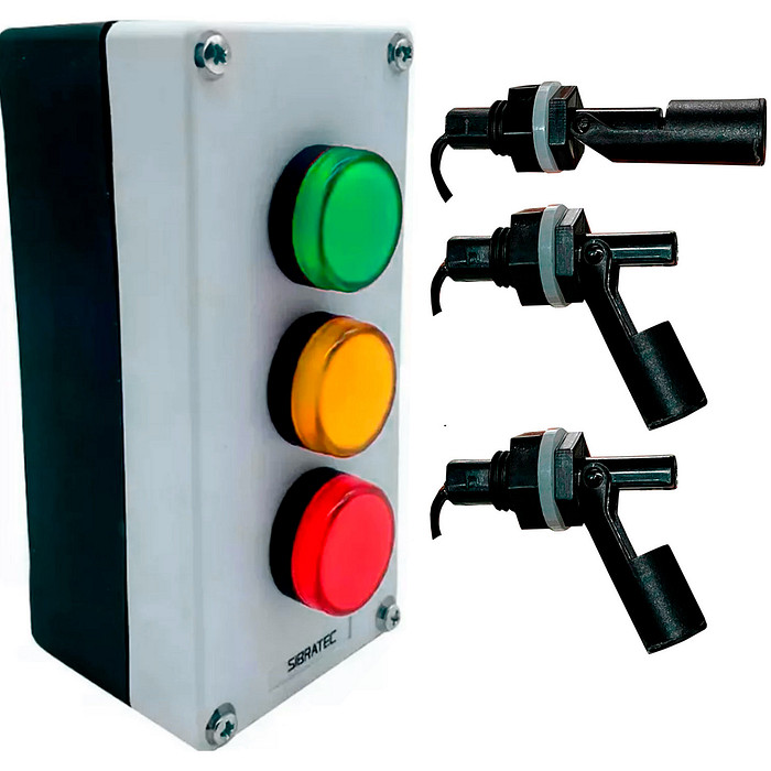 Kit Indicador de Nível Sinalizador LED Visual 3 Estágios + 3 Micro Boias
