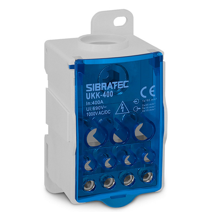 Bloco de Distribuição Monopolar 400A 1 Entrada 11 Saídas Modular Trilho DIN - UKK-400